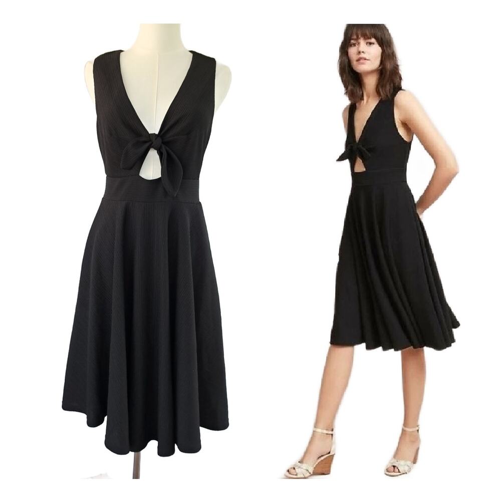 Anthropologie Hutch April Black Cutout Keyhole Fit & Flare Midi Dress Medium